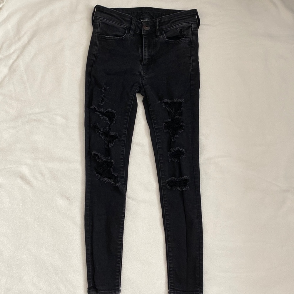 American Eagle Next Level Stretch Black Ripped Jeans